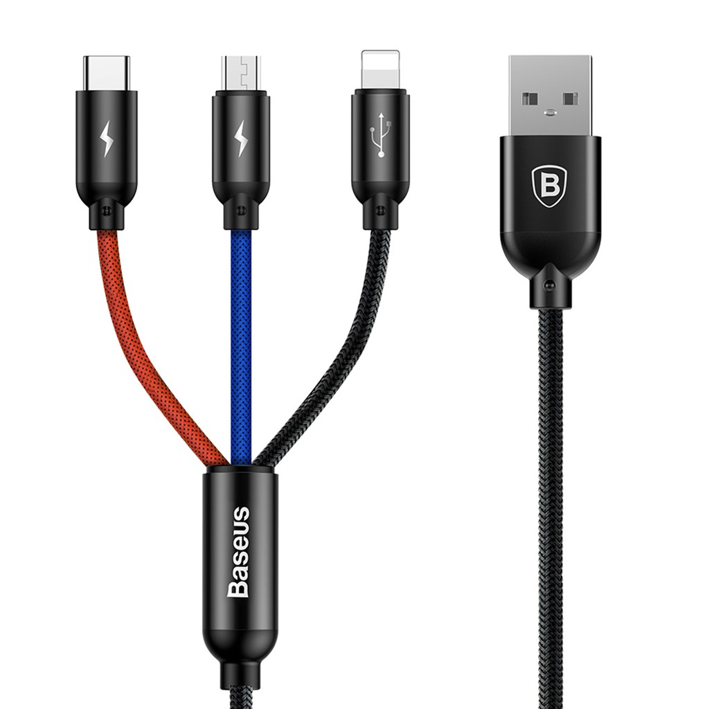Baseus Fast 3 5A Three Primary Colors 3 in 1 Cable USB For Micro iP Type C i
