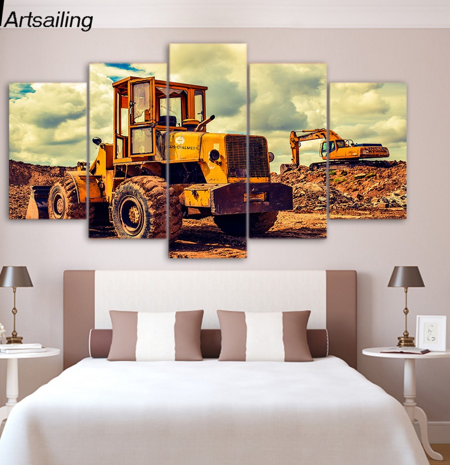 5 Panel Painting Canvas Bulldozer Wall Art Picture Home Decoration Living Room Canvas Print Painting Canvas