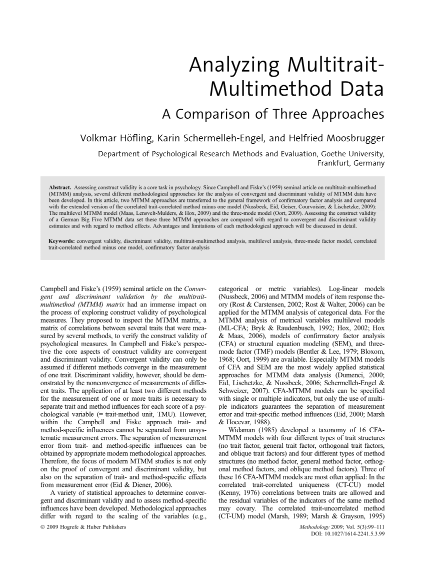 Engel Rost Frisch Pdf Analyzing Multitrait Multimethod Data A Parison Of