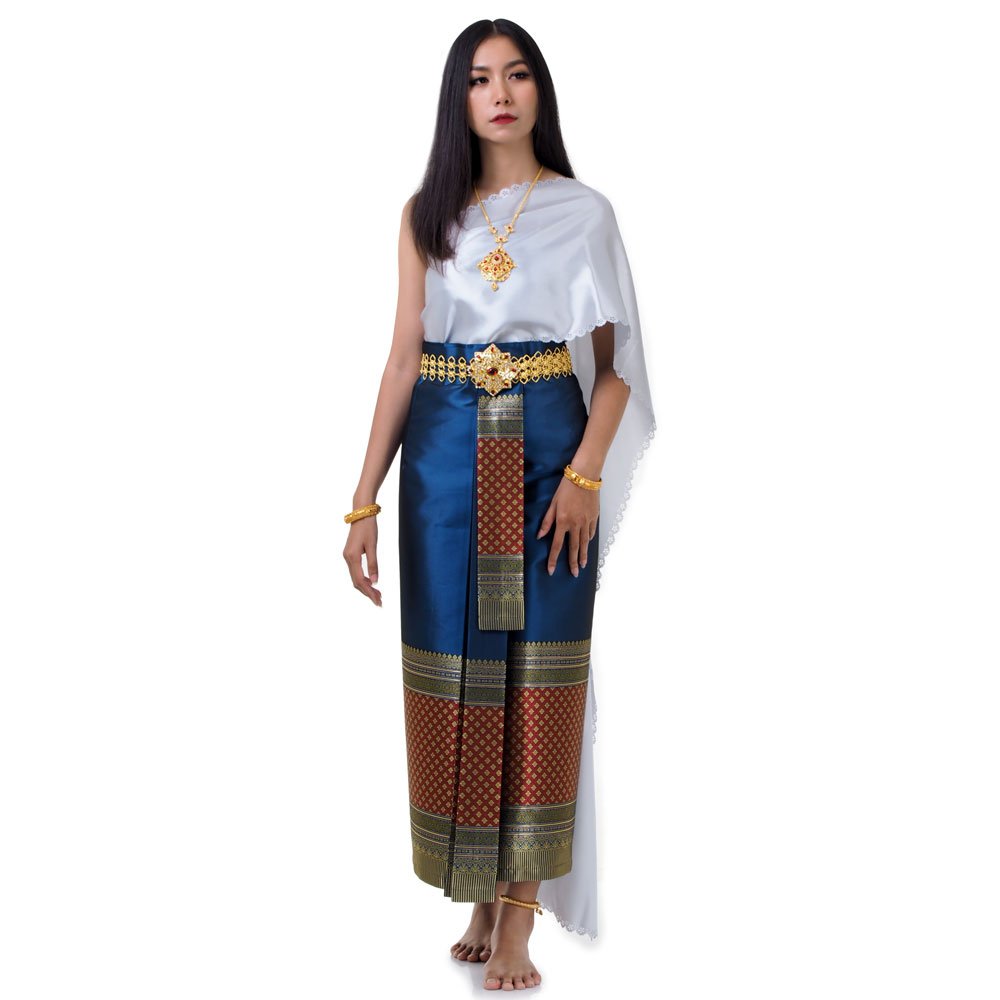 Traditionelles Thai Kleid Chut Chakkri Weiss Blau THAI286 1 1280x1280