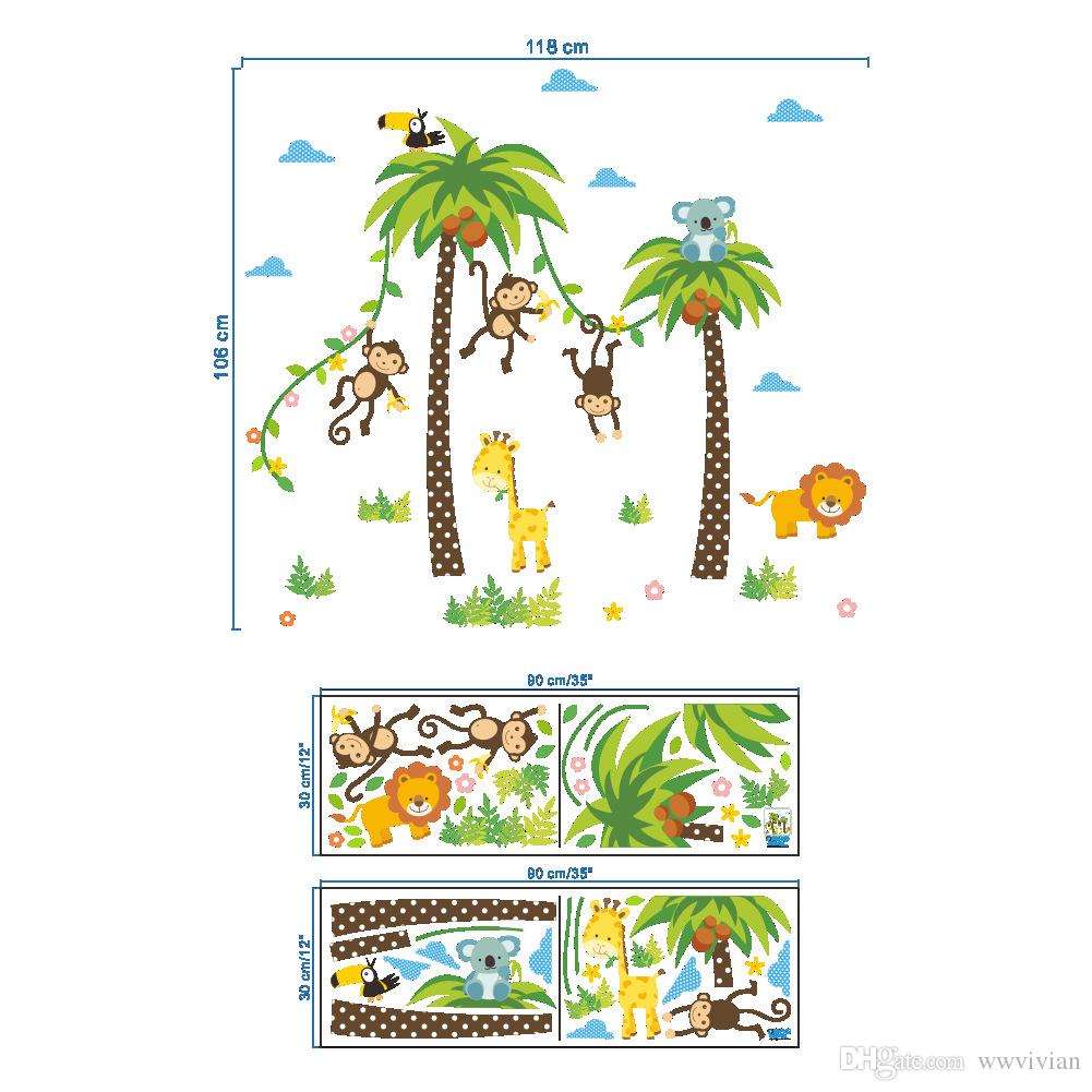 Garten Wanddeko Einzigartig Großhandel Cartoon Monkey Swing Auf Dem Coconut Tree Wandaufkleber Für Kinder Babys Zimmer Wanddekoration Cloud Gras Vogel Elefant Giraffe Wandbild