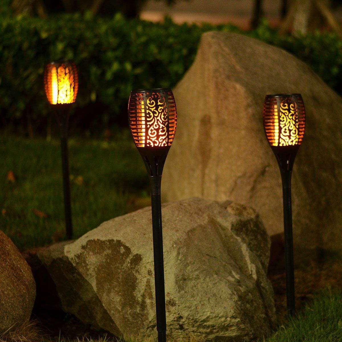 Gartenaccessoires Metall Luxus Inspire Uplift Outdoor solar Flame Light torch 2 Pcs Black
