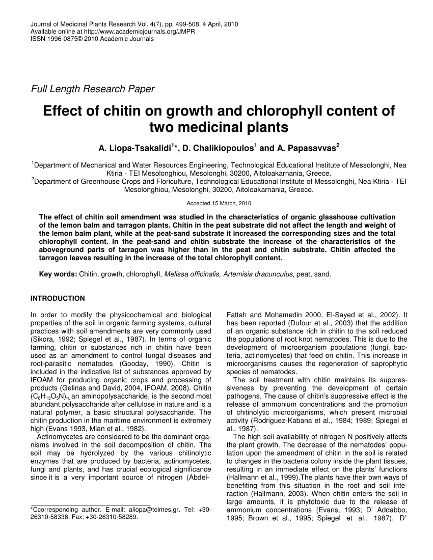 Gartenbaum Einzigartig Pdf Effect Of Chitin On Growth and Chlorophyll Content Of