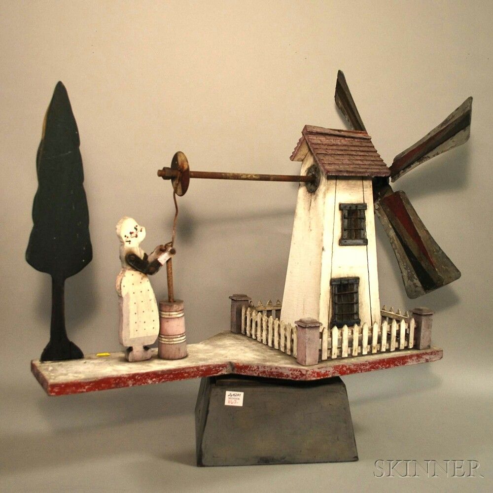 Gartendeko Antik Einzigartig Folk Art Painted Wood and Metal Windmill and Maiden with