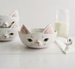 Gartendeko Keramik Schön Cat Bowl White Breakfast Bowl Bowl with Cat Ceramic Cat