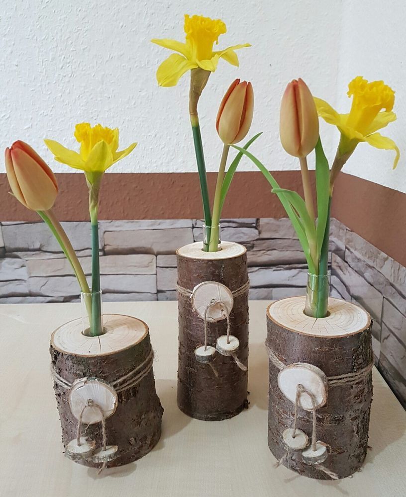 Gartendeko Selbstgemacht Holz Genial 3er Set Holzvase Vase Baumstamm Deko Holz Natur Tischdeko