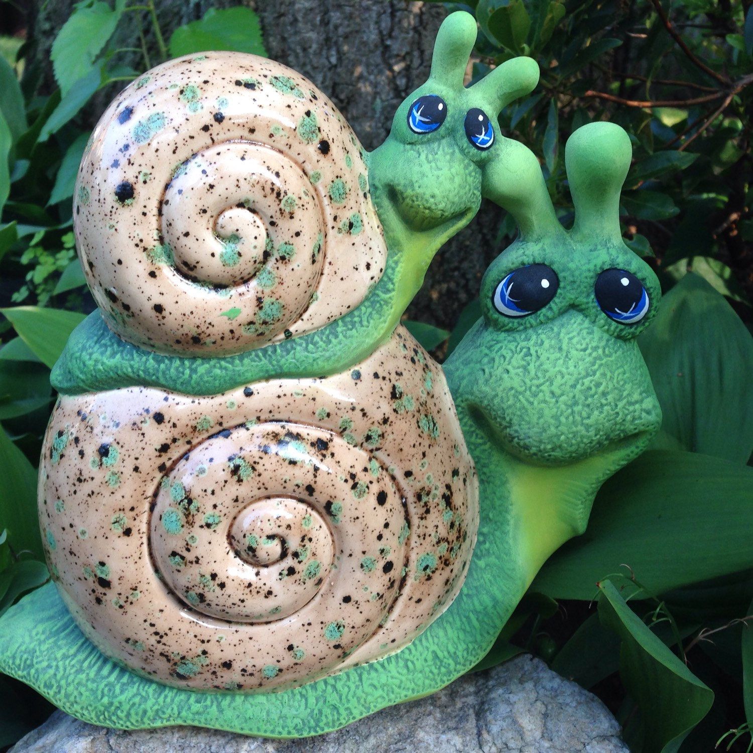 Gartendeko sommer Neu Icky & Sticky Garden Art Ceramic Snails Mama and Baby