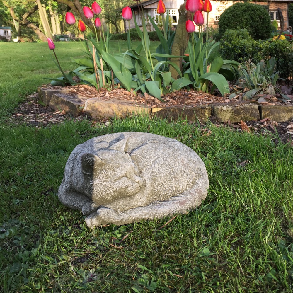 Gartendeko Stein Neu Aufstellfiguren Skulptur Schlafende Katze Wie Lebensecht