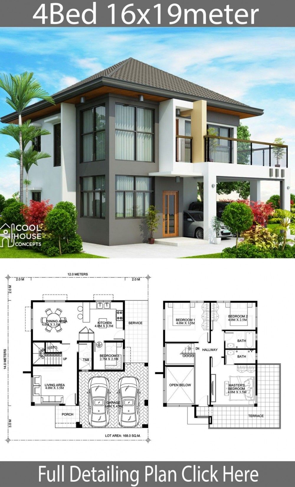Gartendesign Modern Schön Home Design Plan 16x19m with 4 Bedrooms Di 2020