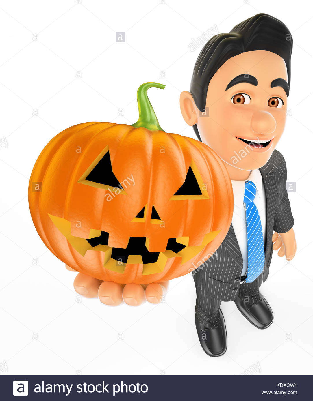 3d halloween people illustration businessman with a big pumpkin halloween KDXCW1