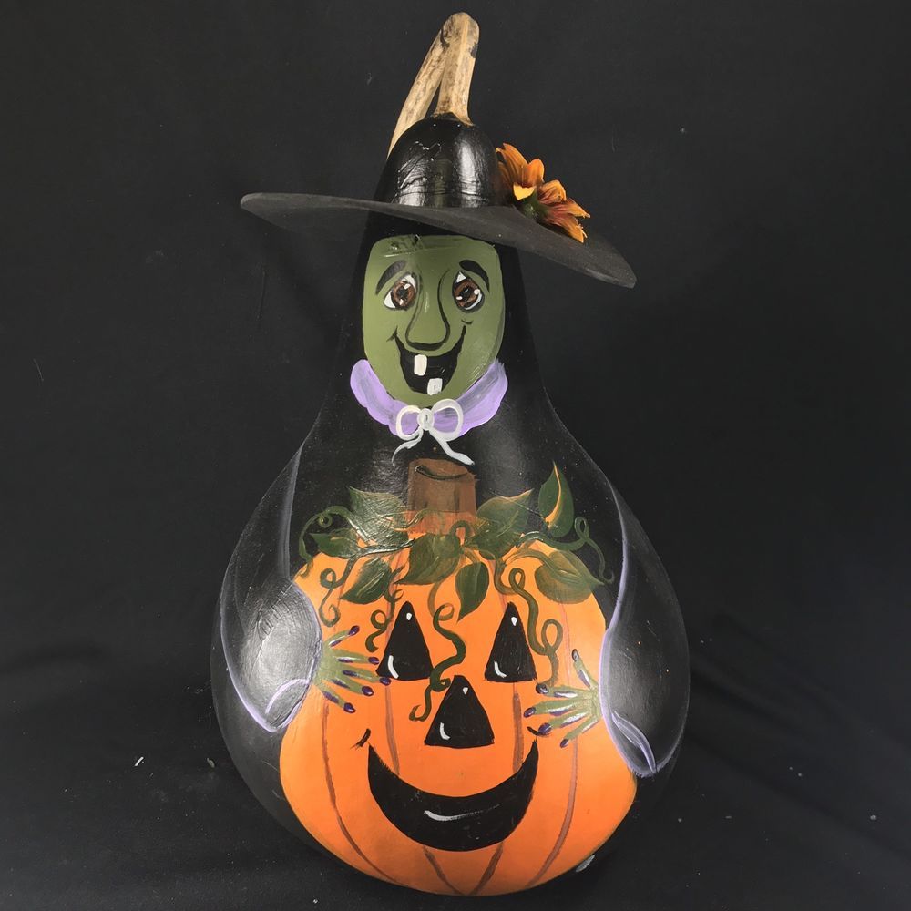 Halloween Klamotten Schön Vintage Halloween Folk Art Hand Painted Witch Gourd Figure