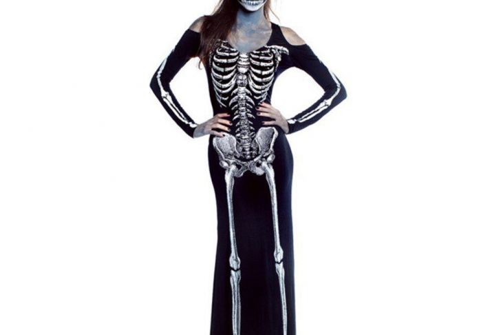 Halloween Kleid Frisch Halloween Cosplay Costume Women Skull Pettern Scary Bones
