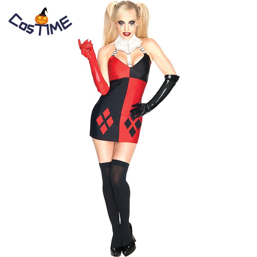 Super Villain Harley Quinn Costume Adult Sinister Jester Costume DC ics Anti Hero Fancy Dress Halloween