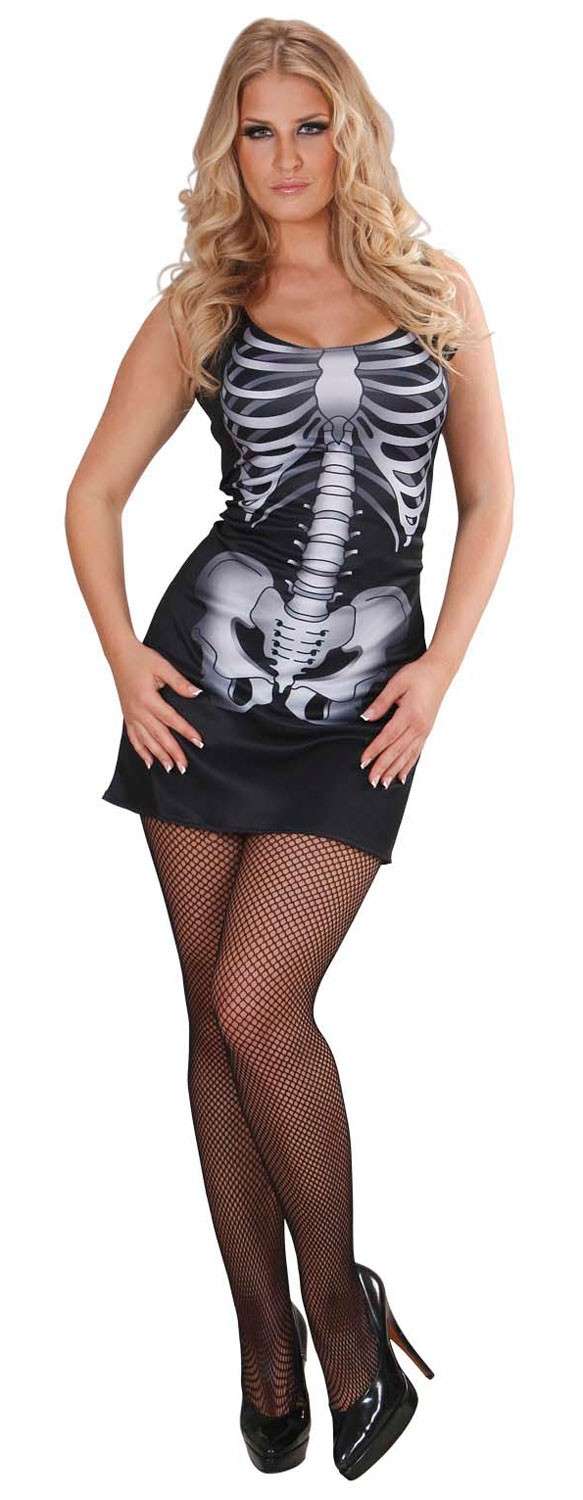Halloween Kleider Damen Neu Kurzes 3d Skelettkleid Für Damen Schwarz