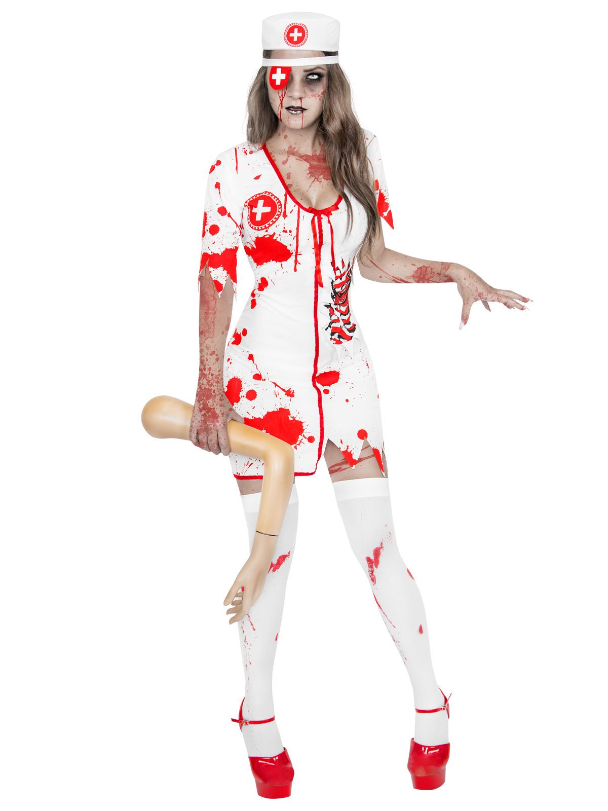Halloween KostÃ¼m Krankenschwester Einzigartig Zombie Krankenschwester Halloween Damenkostüm Weiss Rot