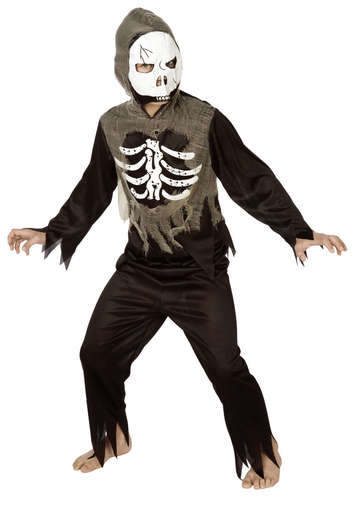 kinder kostuem skelett jungen mit zombie maske halloween horror