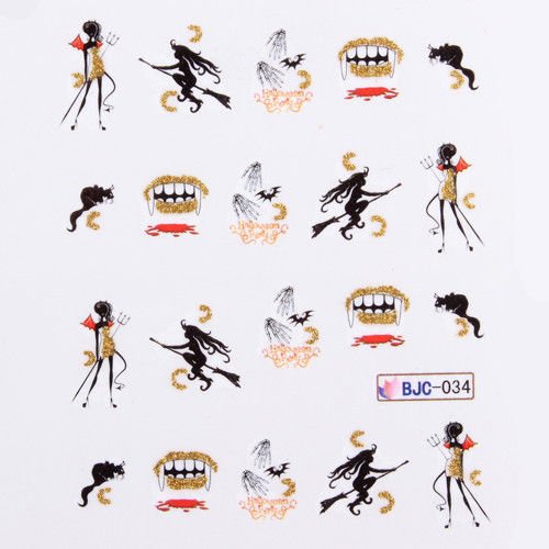 halloween nail art wasser decals transfers scary ma¤dchen hexe za¤hne blut