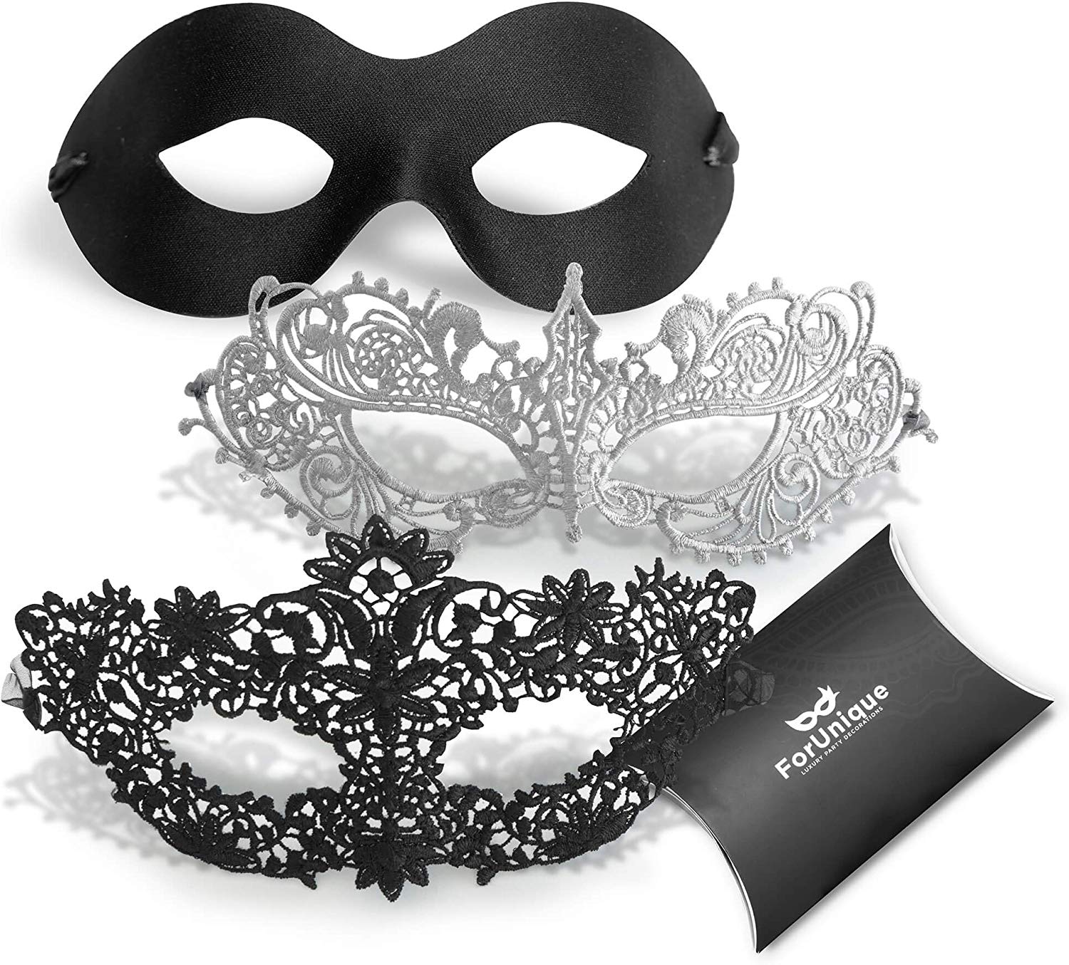 Halloween Maske Frauen Elegant Masquerade Mask for Women Couples and Men 3 Pack Venetian Lace Eye Mask Luxury Black and Silver for Girl and Boy Fancy Party Prop Supplies Prom Ball