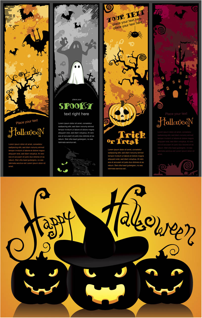 spooky halloween banners vector