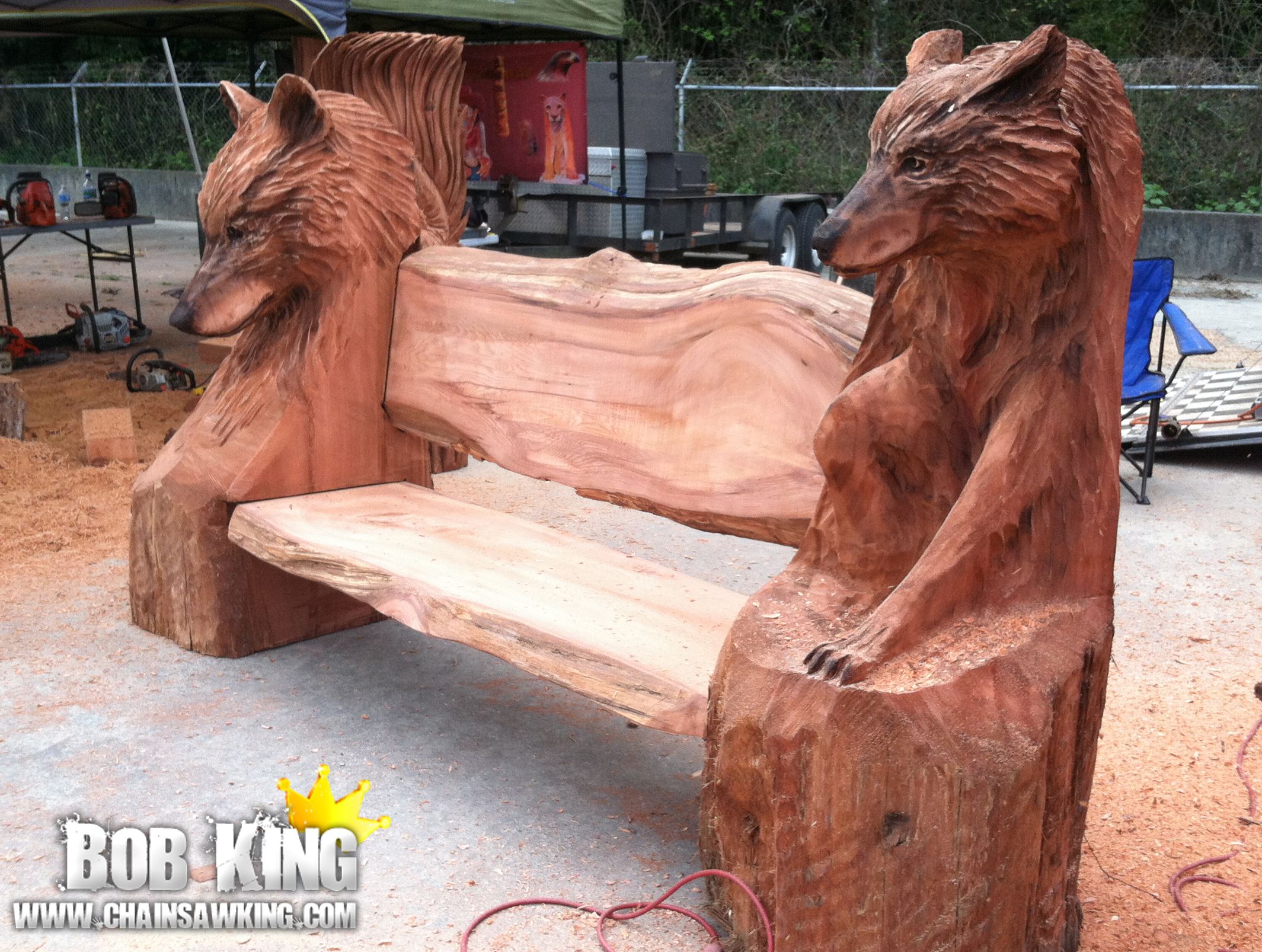 Holzfiguren Garten Schön Chainsaw Carving by Bob King Wolf Bench Perfect Garden