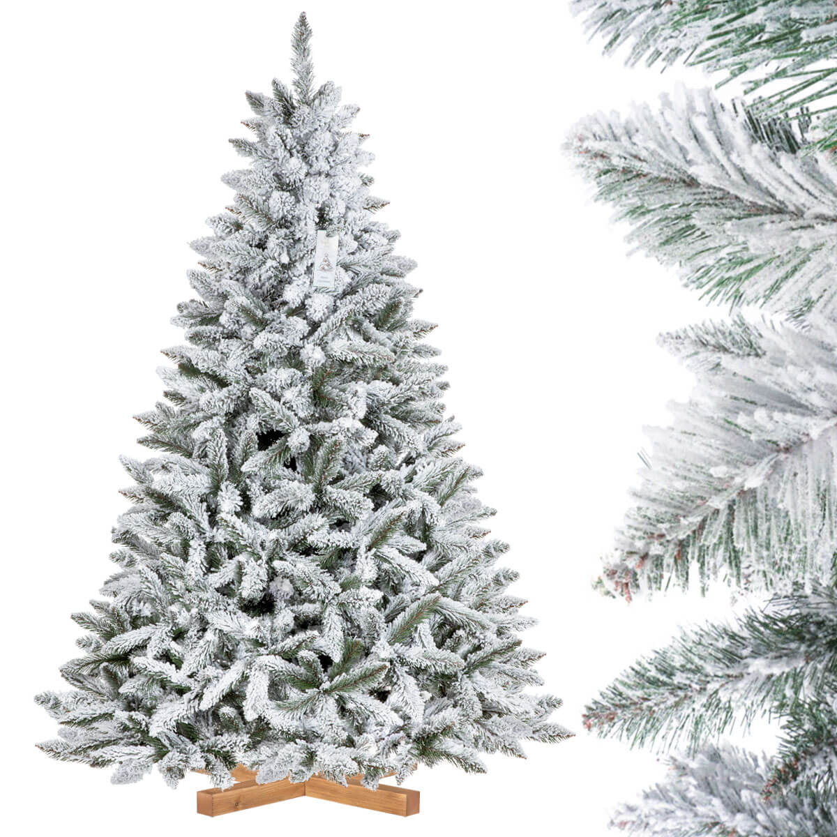 Holzkisten Deko Garten Schön Künstlicher Weihnachtsbaum Fichte Natur Weiss Mit Schneeflocken
