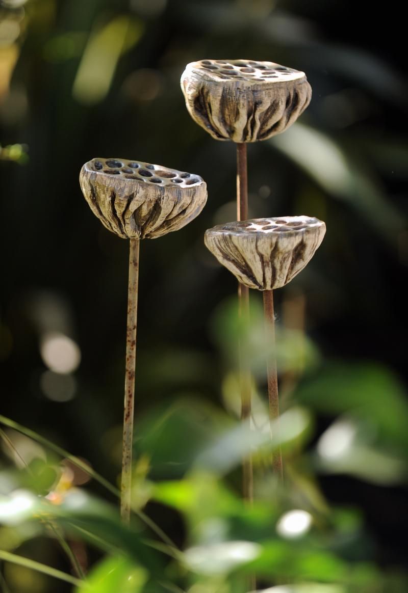 Keramik Gartendeko Luxus Set Of Three Stoneware Lotus Heads £190