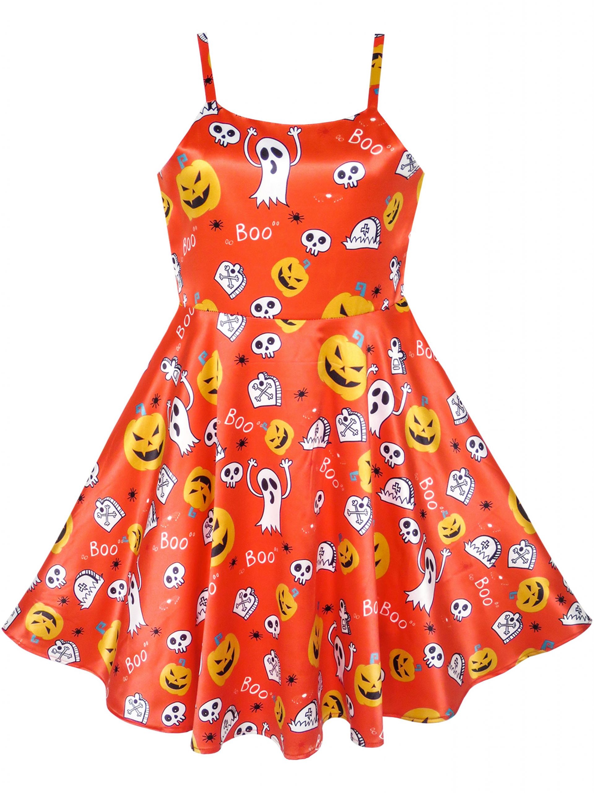 Kleid Halloween Frisch Sunny Fashion Girls Dress Halloween Pumpkin Ghost Costume Tank Dress 4 Walmart