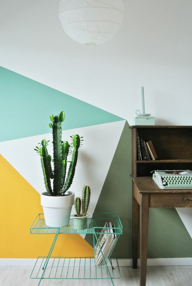 Ideen für kreative Wandgestaltung mit Farbe Zimmerpflanzen Kaktus