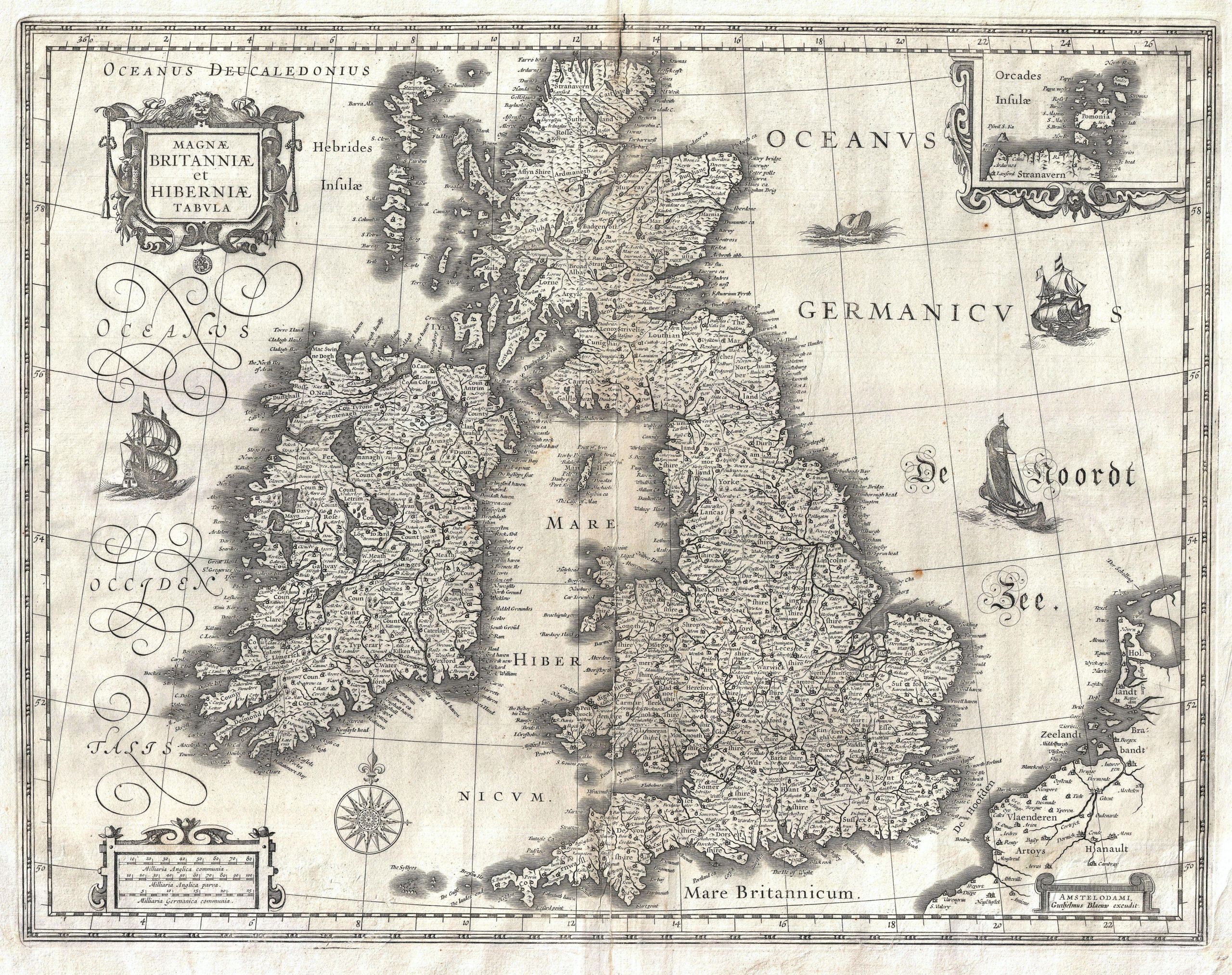 1631 Blaeu Map of the British Isles England Scotland Ireland Geographicus BritanniaeHiberniae blaeu 1631