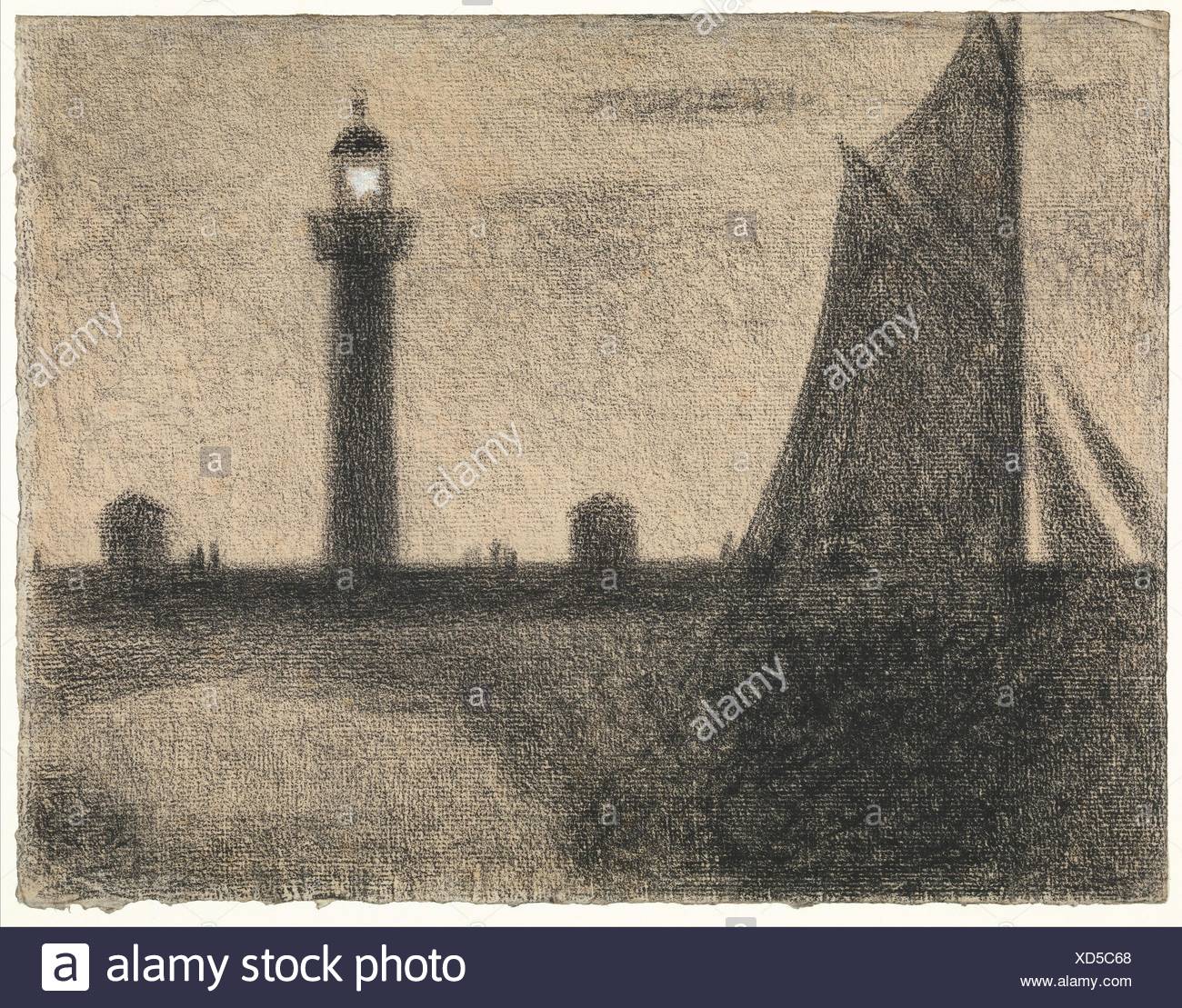 der leuchtturm in honfleur artist georges seurat franzosisch paris 1859 1891 paris datum 1886 medium cont crayon erhohte mit gouache auf festgelegt xd5c68