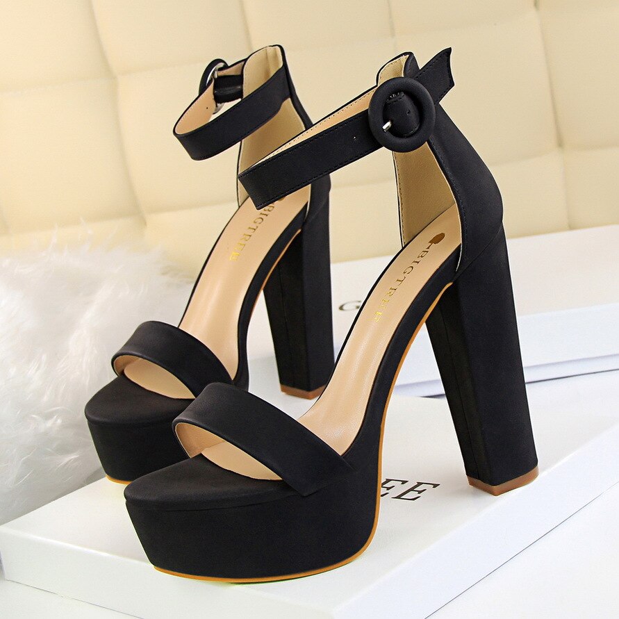 Block heels sandals women summer fashion platform super high heels la s shoes open toe black