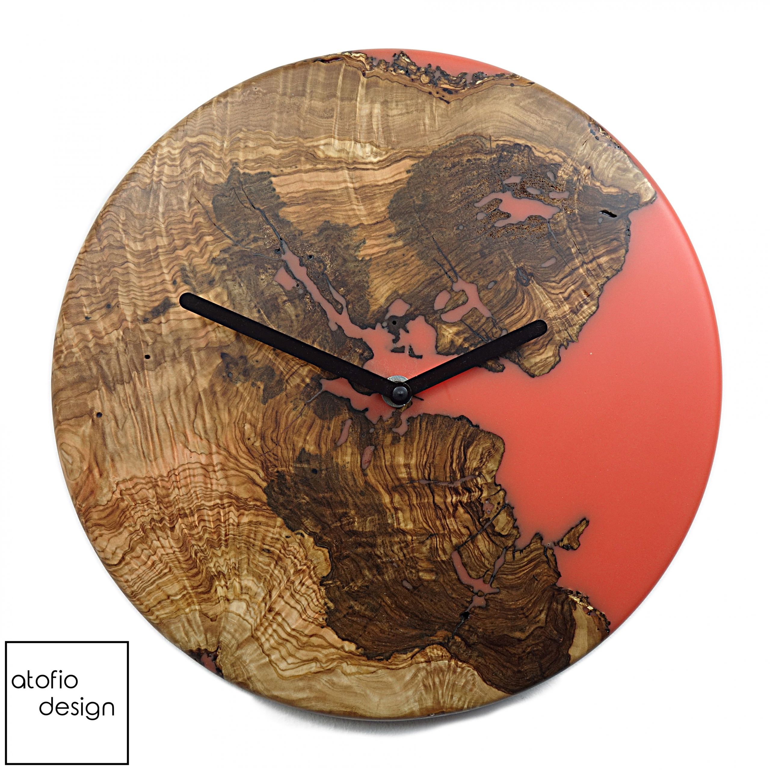 Metallkugel Garten Schön Modern Wall Clock with Olive Wood and orange Epoxy Resin