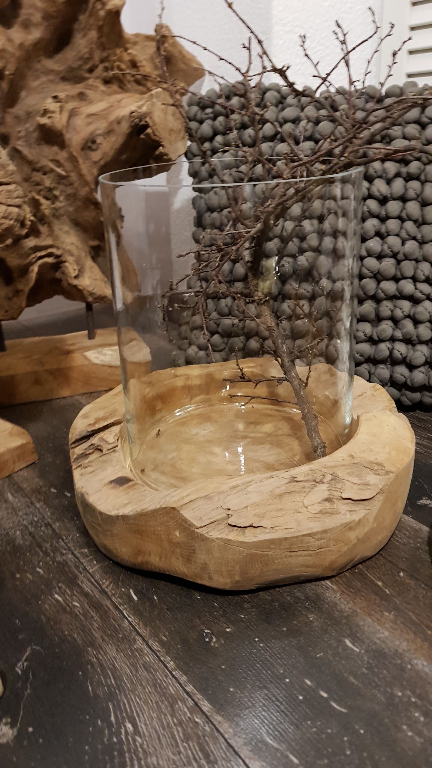 Naturdeko Holz Schön Windlicht Glas Teak Holz Schale Vase Kerzenhalter Natur Deko