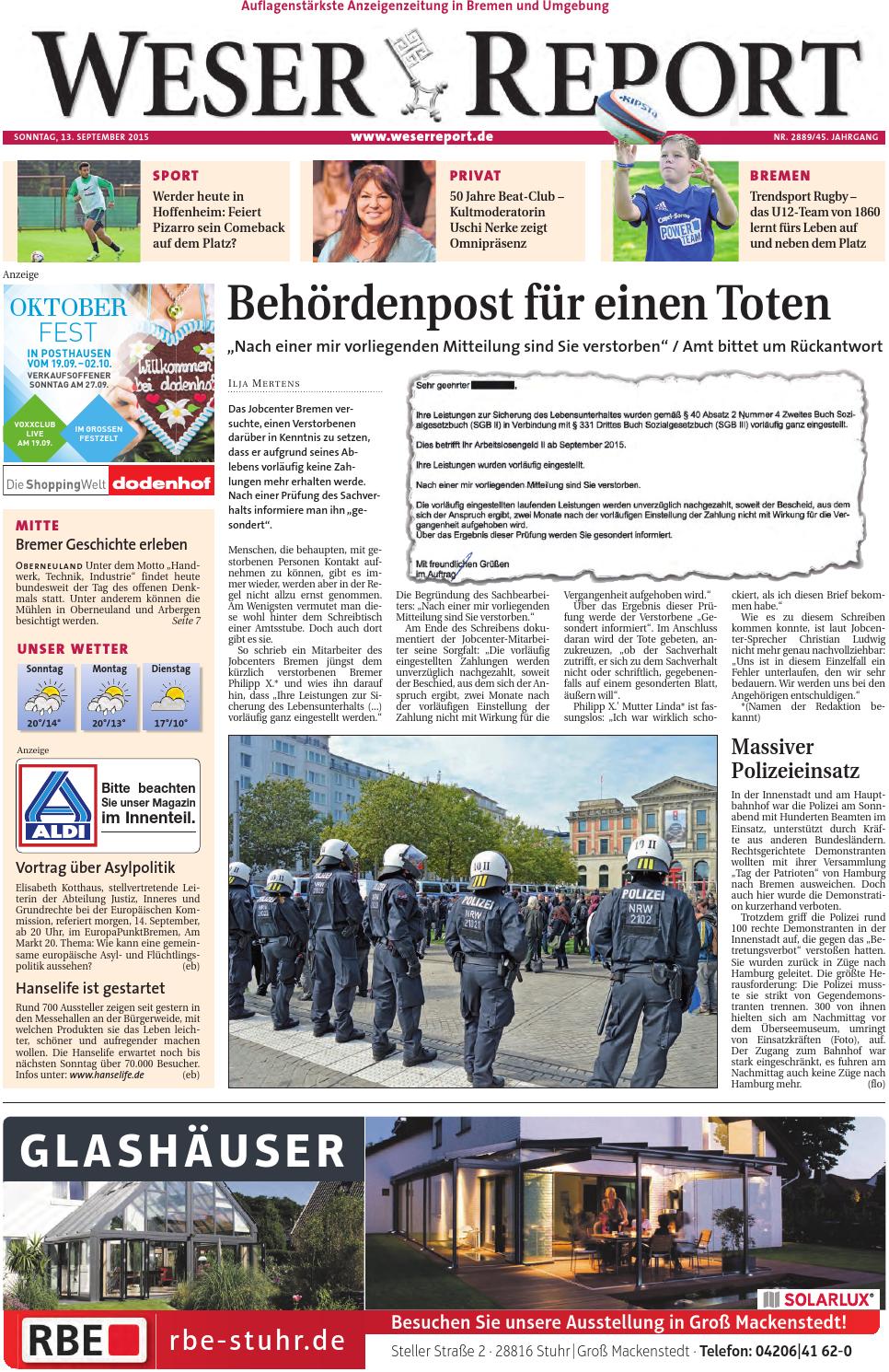 Rankgitter Aldi Genial Weser Report Mitte Vom 13 09 2015 by Kps