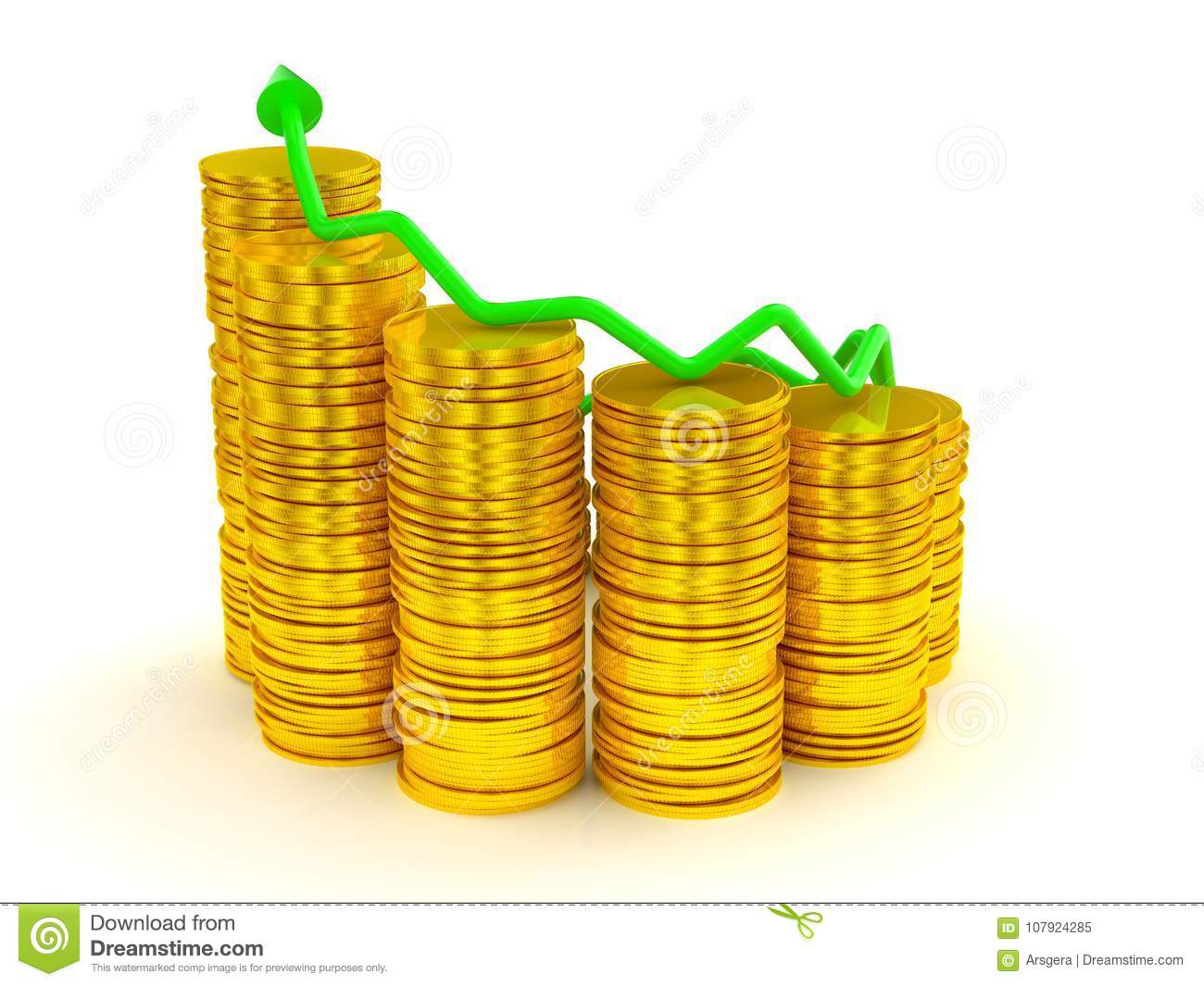 рост и выгода зеленая диаграмма над золотыми стогами монеток