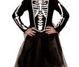 Schwarzes Halloween Kleid Schön Skelett Dame Alma Kinderkostüm