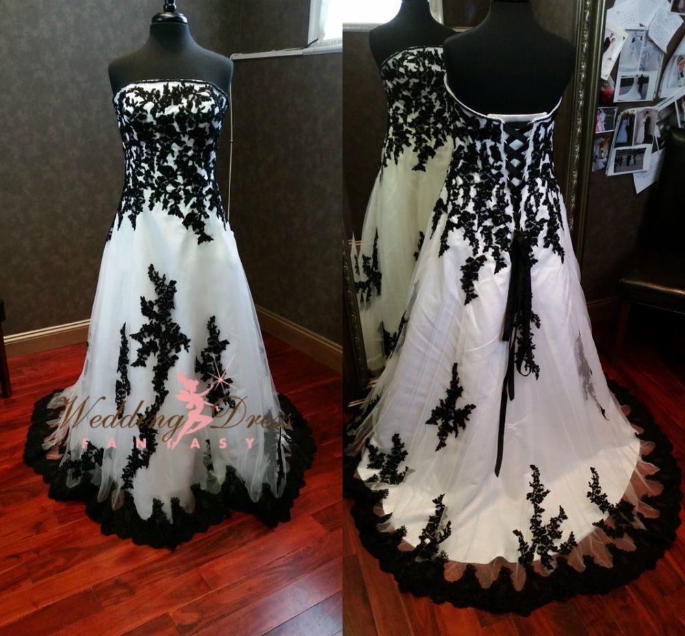 Schwarzes Kleid Halloween Neu Gothic Black and White Wedding Dresses 2015 Custom Made Plus