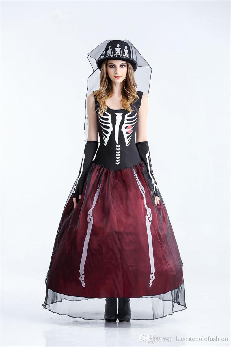Skelett Anzug Damen Inspirierend Das Skelett Braut thema Kostüm Designer Frauen Cosplay ärmelloses Kleid Halloween Tag Lustiges Kleid Partykleid