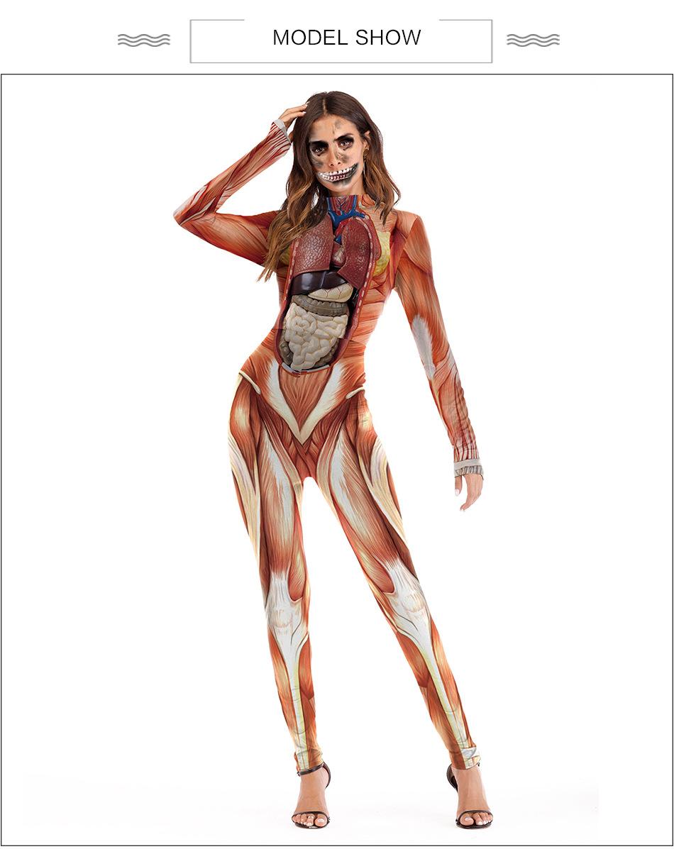 Skelett Anzug Damen Schön Großhandel 2018 New Halloween Cosplay Anzüge Für Frauen Menschliches Skelett Muster Kostüme Halloween Party Hautenge Gedruckt Langarm Body Von