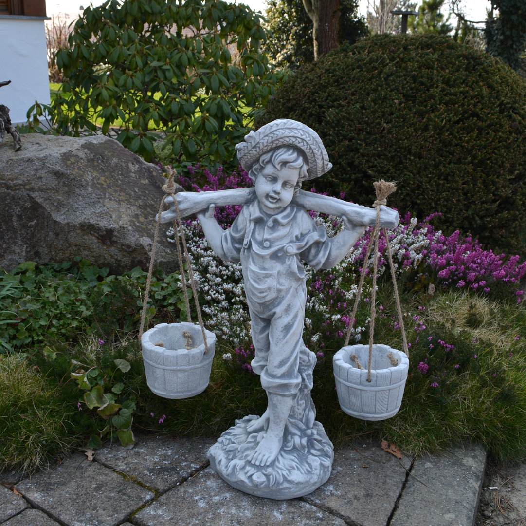 Steinfiguren Garten Schön Details Zu Massive Steinfigur Junge Mit Blumenampel Bepflanzbar Aus Steinguss Frostfest
