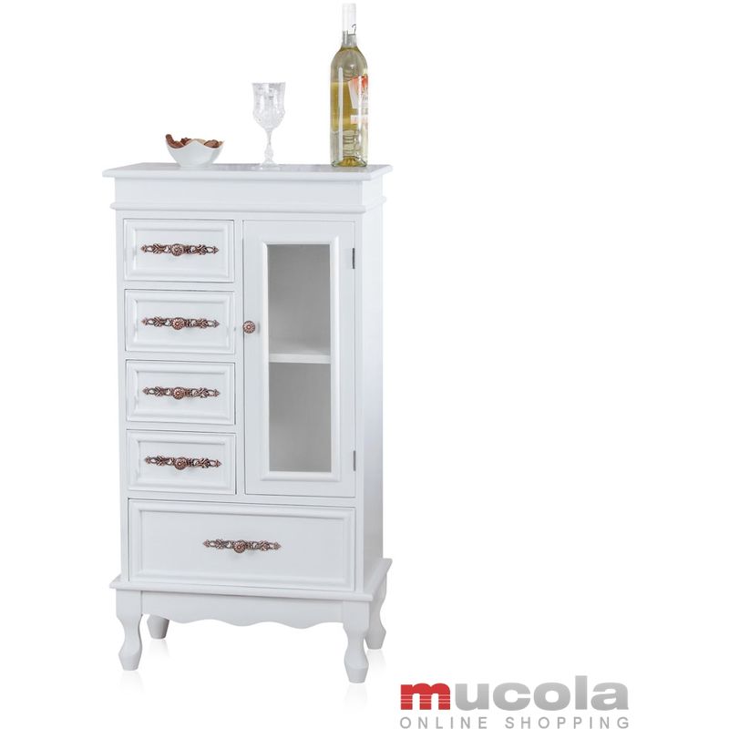 sideboard display case console glass door living room cabinet white wood vintage style L 1