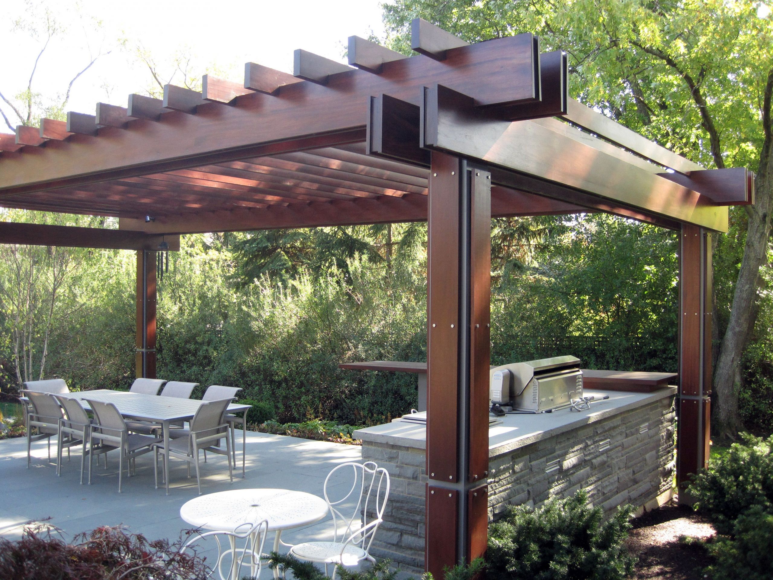 Terrassenbepflanzung Bilder Genial Contemporary Mahogany Pergola Over Outdoor Kitchen