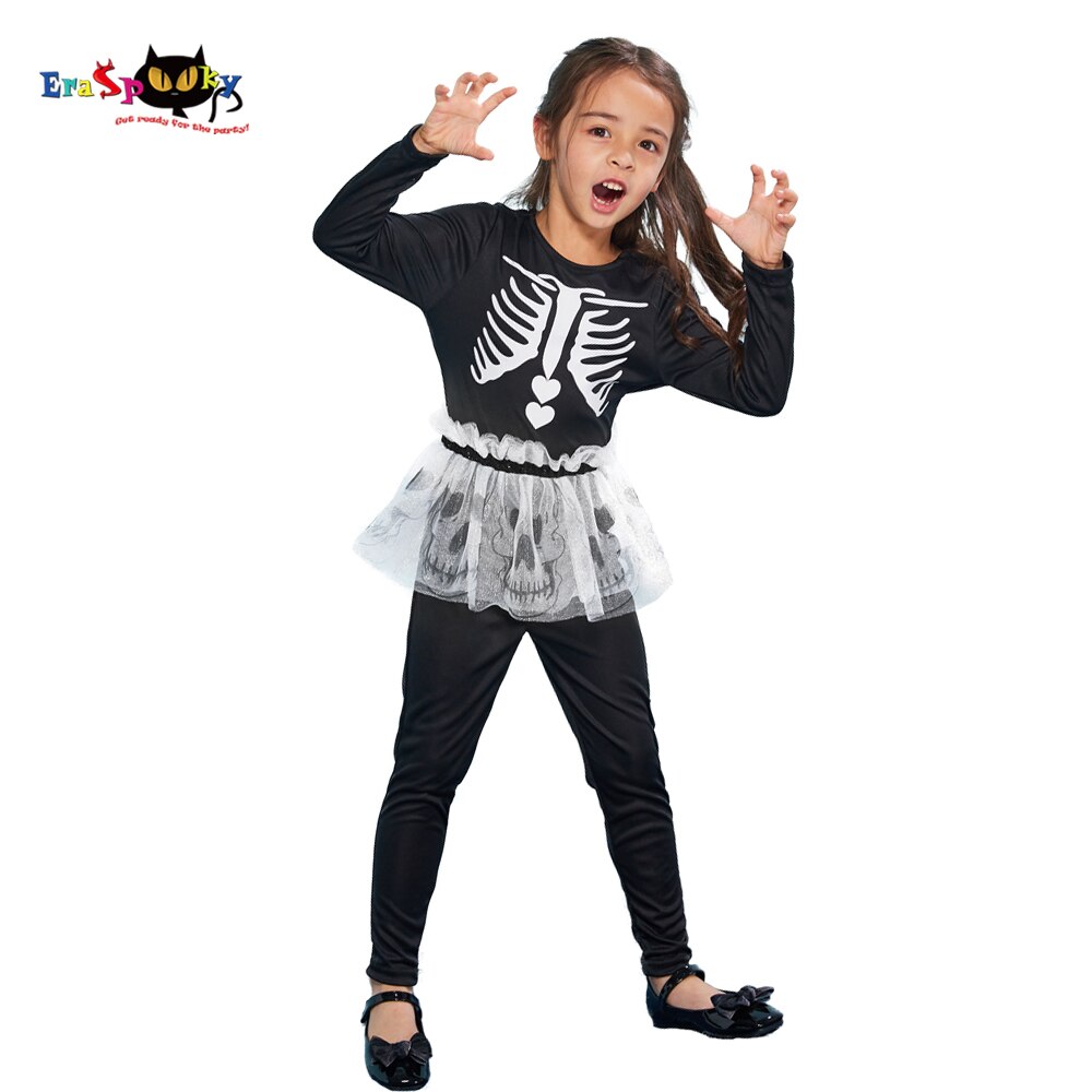 Eraspooky Skeleton Jumpsuit Girl s Skull Tutu Skirt Cosplay Halloween costume for kids Day of the