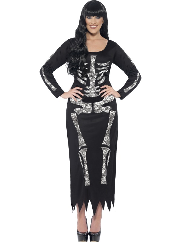 WeiÃŸes Kleid Halloween Frisch Skelett Kleid Halloween Knochenkleid Kostüm Damen