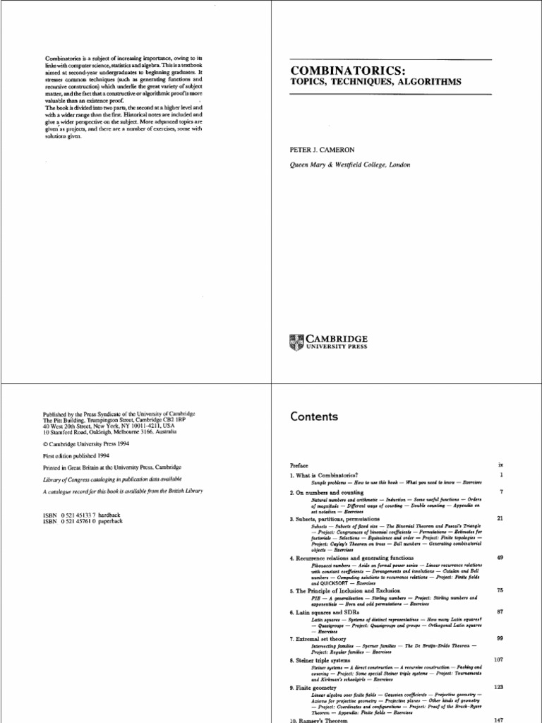 Abo Schöner Wohnen Luxus Binatorics topics Techniques Algorithms [cameron 1995