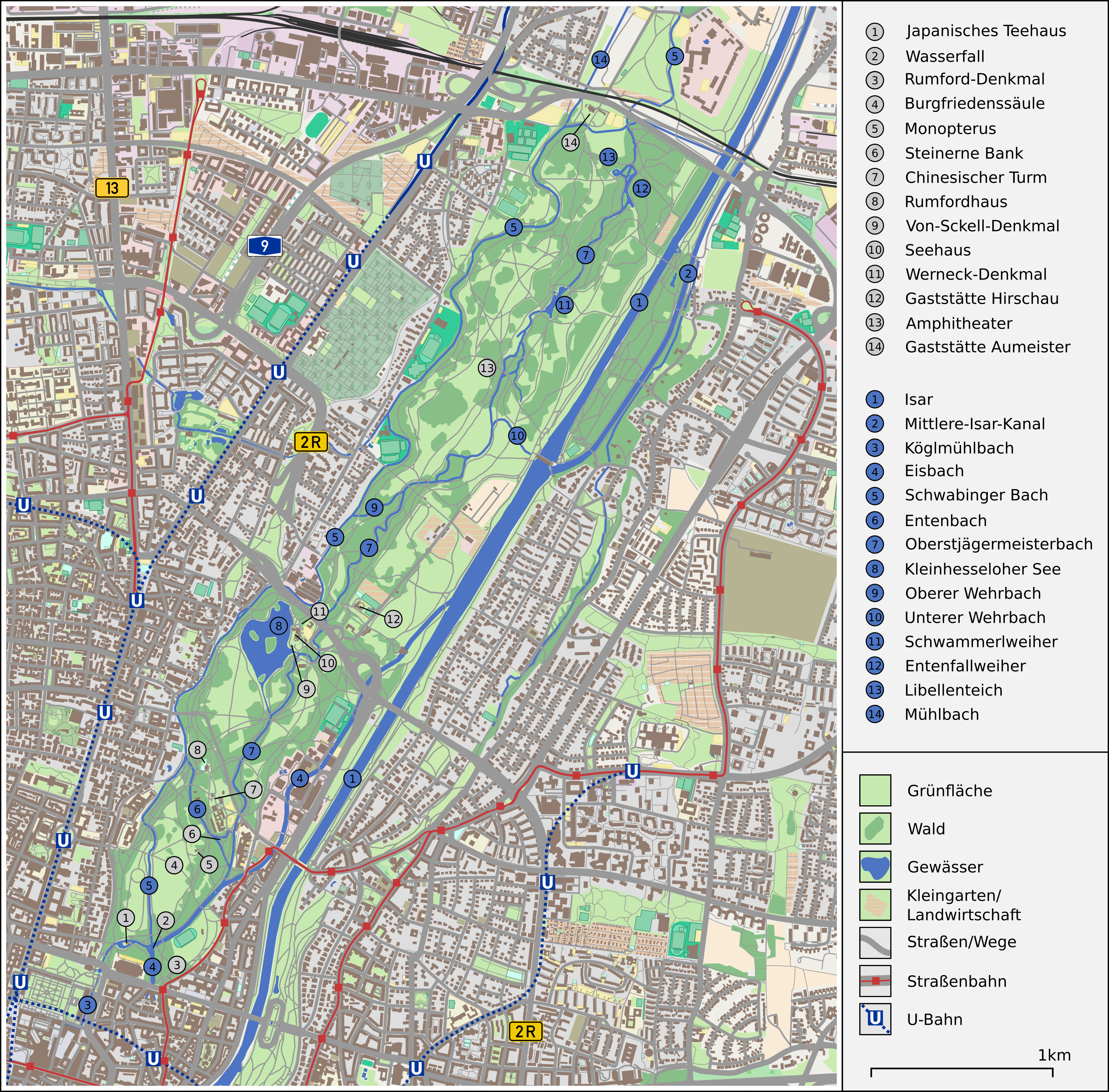 Karte Englischer Garten München