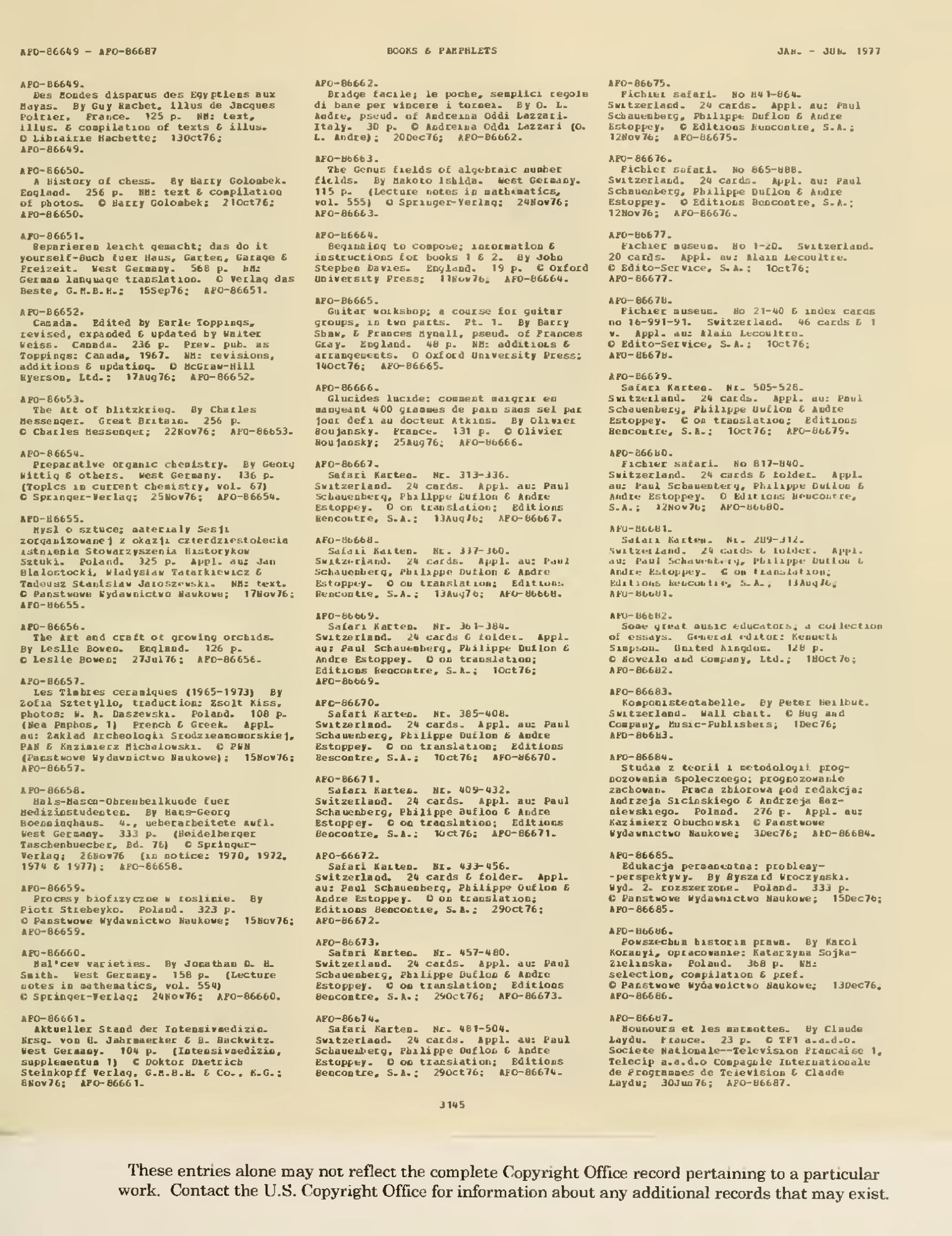 Garten Reihenhaus Schön Page Catalog O‌f Copyright Entries 1977 Books and Pamphlets