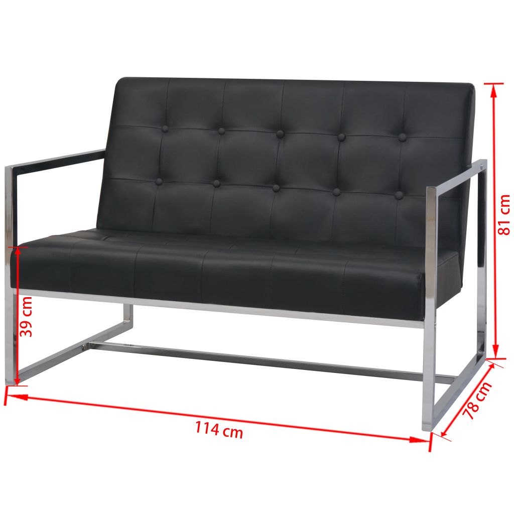 Gartensofa 3 Sitzer Luxus 2 Sitzer sofa Mit Armlehnen Kunstleder Und Stahl Schwarz