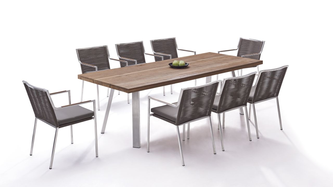 Lounge Essgruppe Luxus Stainless Steel Dining Group Set Sevilla 8 Grey Brown