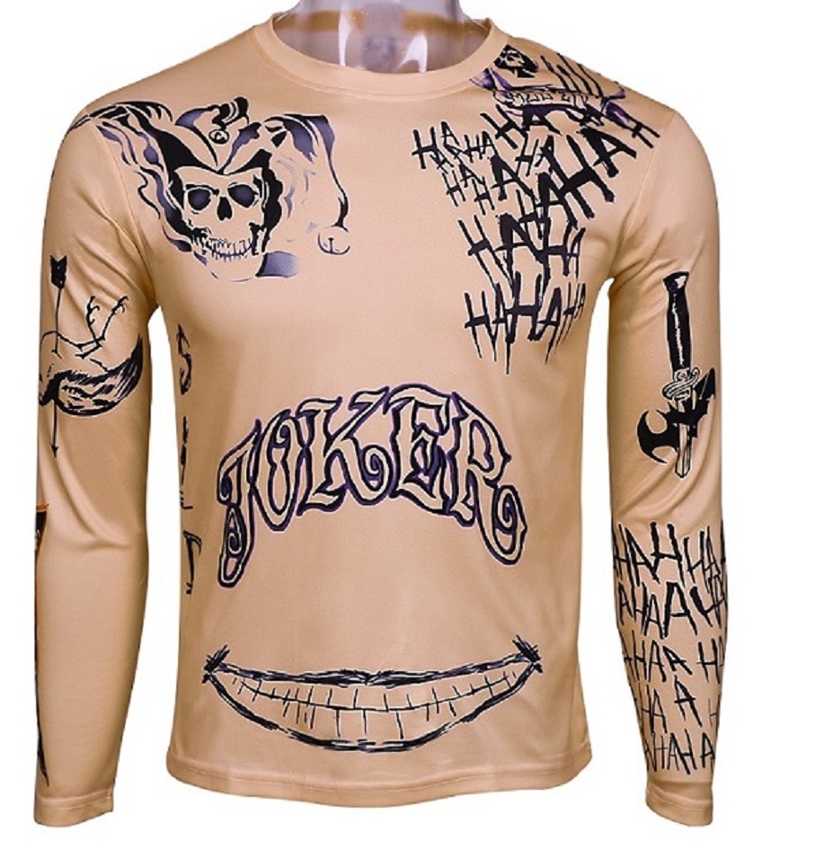 Suicide Squad T Shirt Joker Tattoos font b Costume b font font b Sublimation b font